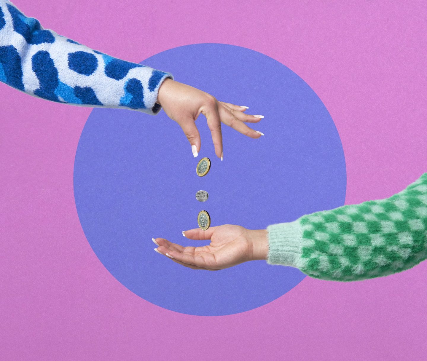 Two people exchanging coins