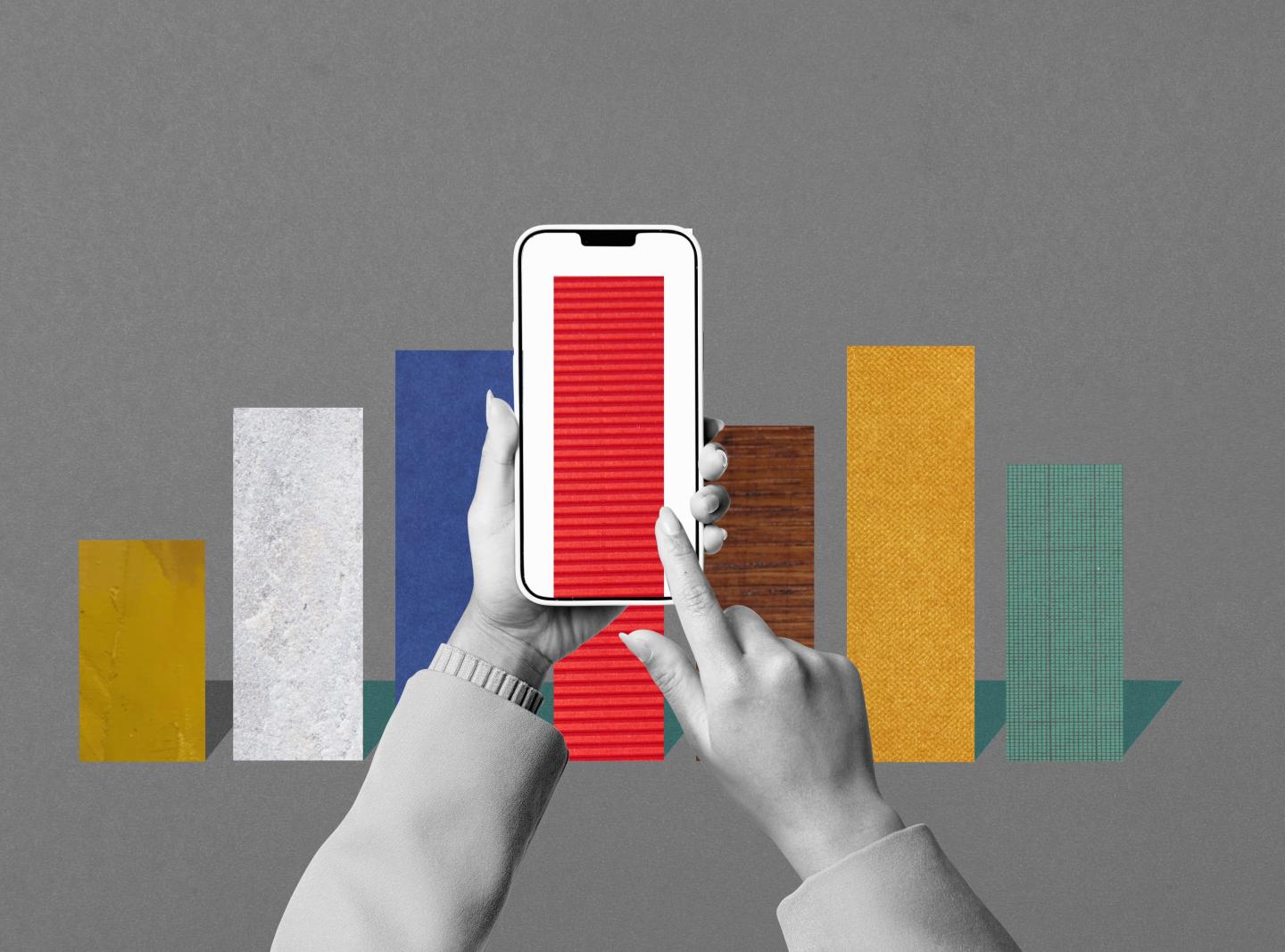 Artistic representation of a person using a smartphone to access data