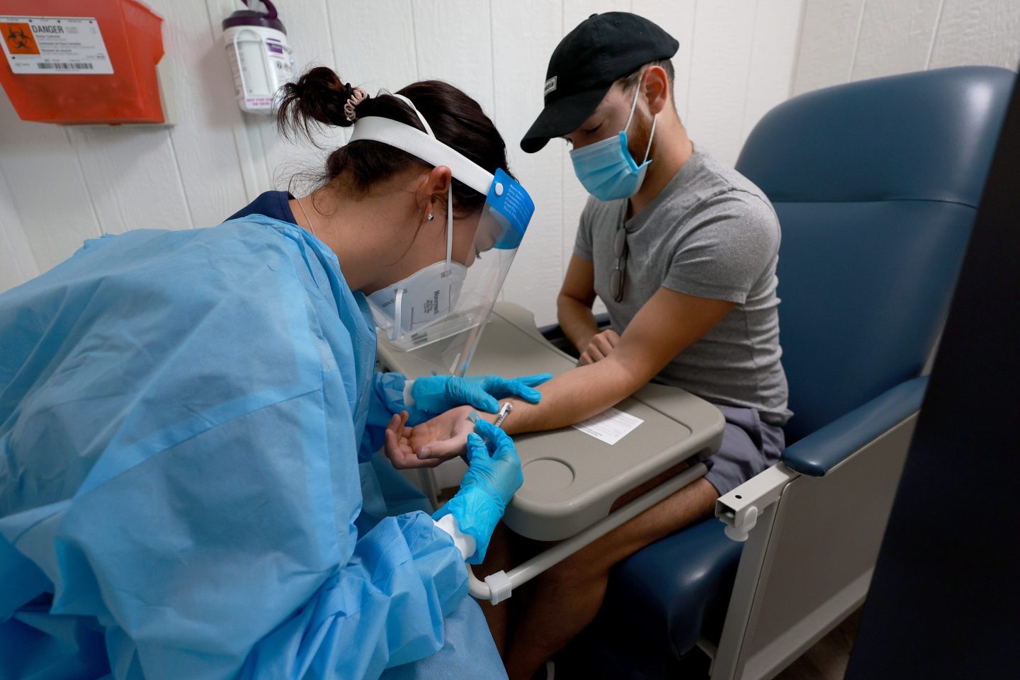 Nurse administering an administers an intradermal monkeypox vaccine