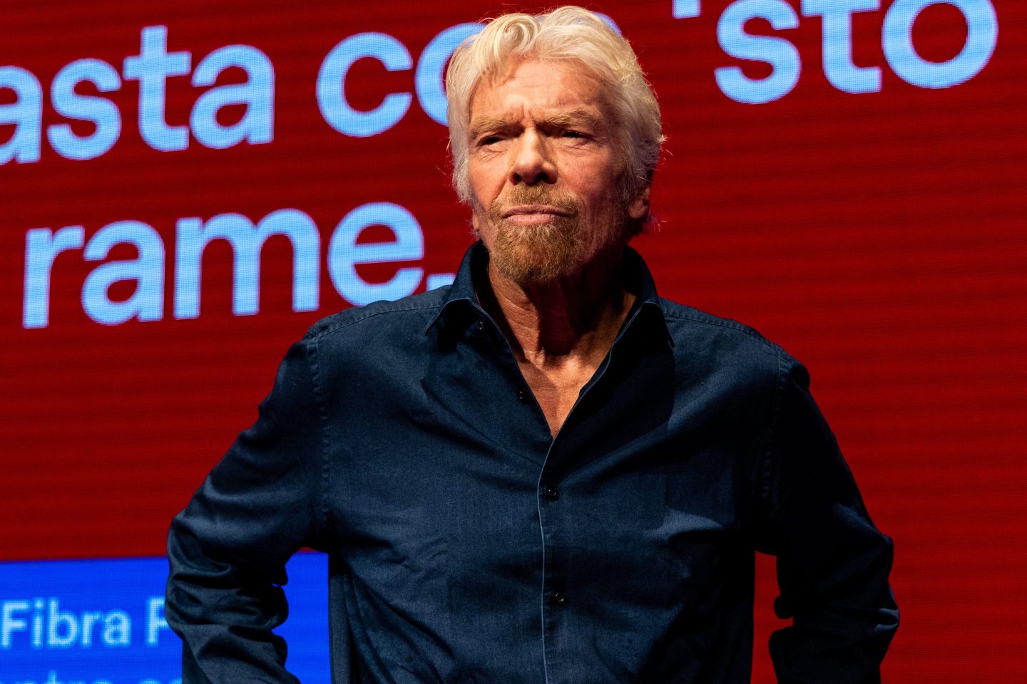 Sir Richard Branson attends the presentation of Virgin Fiber at Teatro Gerolamo