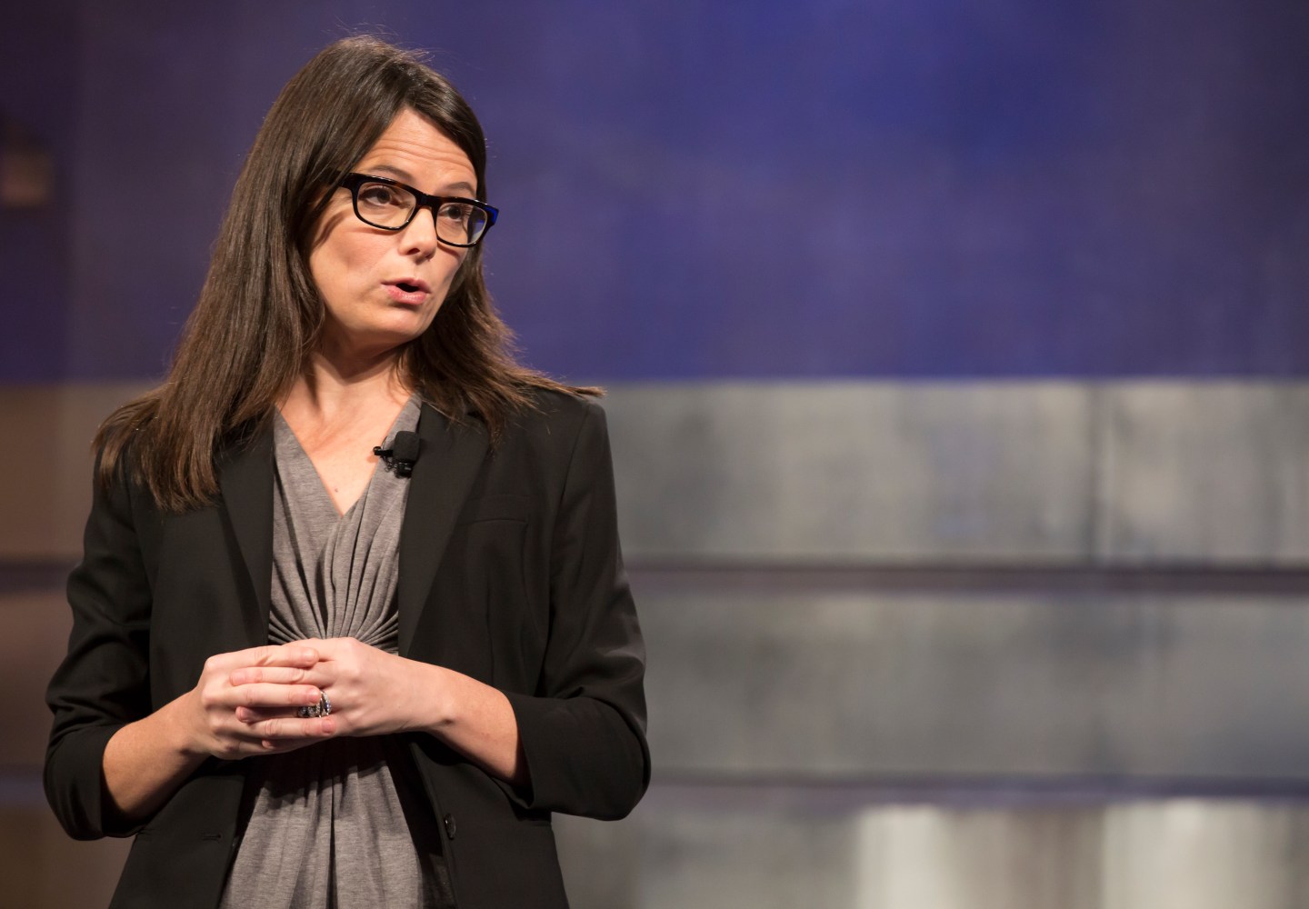 Shot of Microsoft chief financial officer Amy Hood speaking on stage