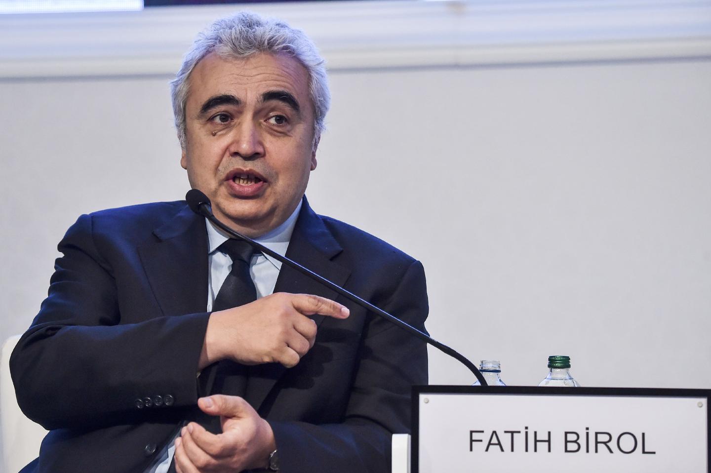 International Energy Agency executive director Fatih Birol speaks into a microphone at a conference.