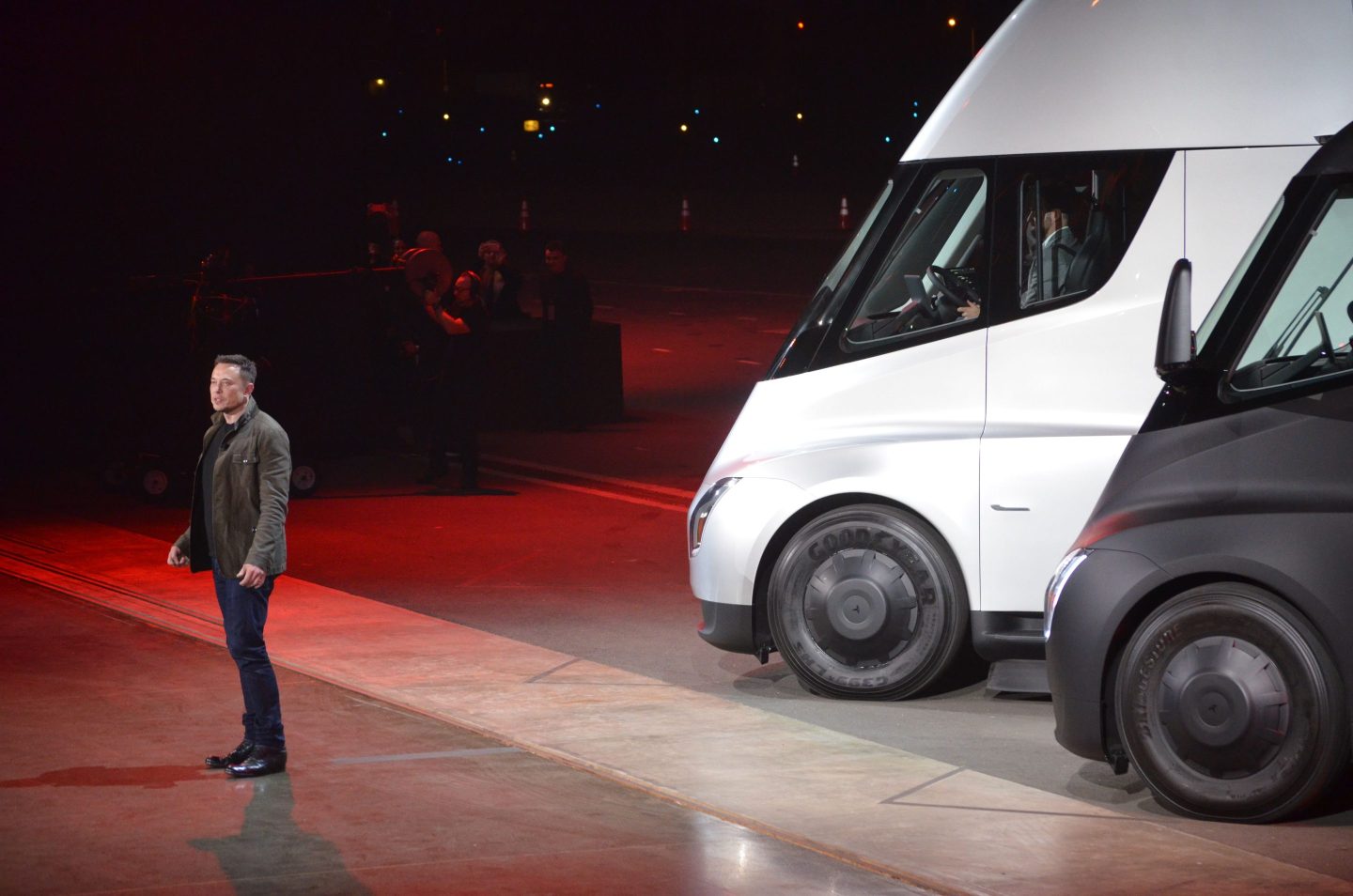Tesla chairman and CEO Elon Musk unveils the Semi electric truck in 2017. Deliveries of the new vehicle are slated for December 2022.