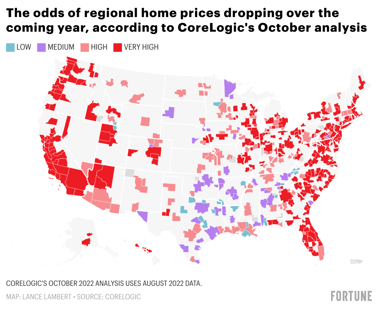 Chart showing the odds of regional U.S. home prices dropping over the coming year