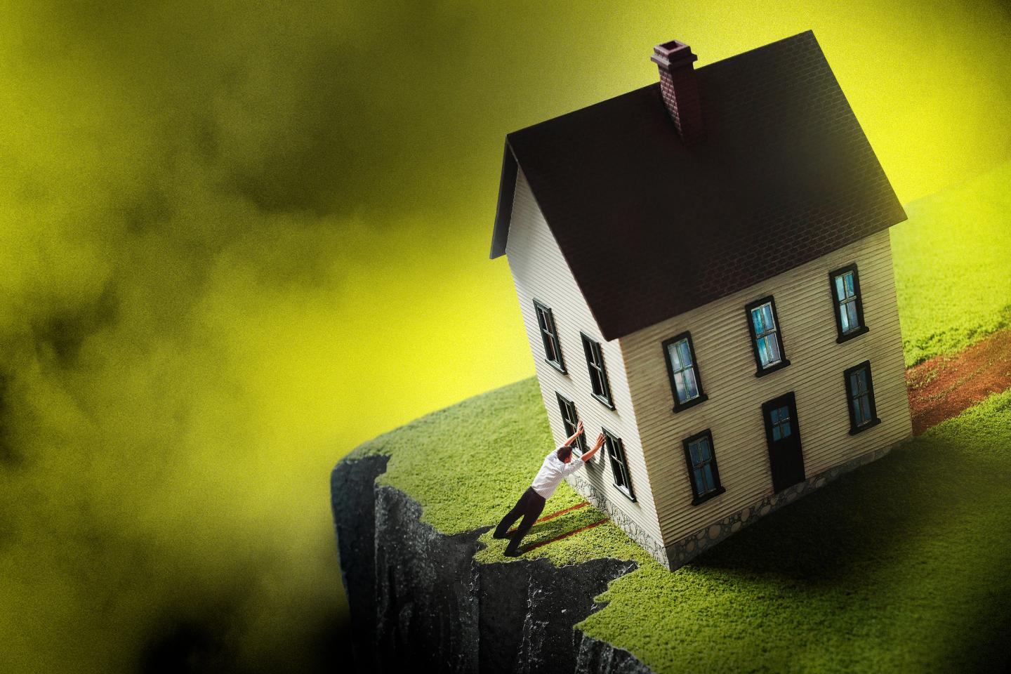 Artist’s rendering of a home close to falling off a cliff