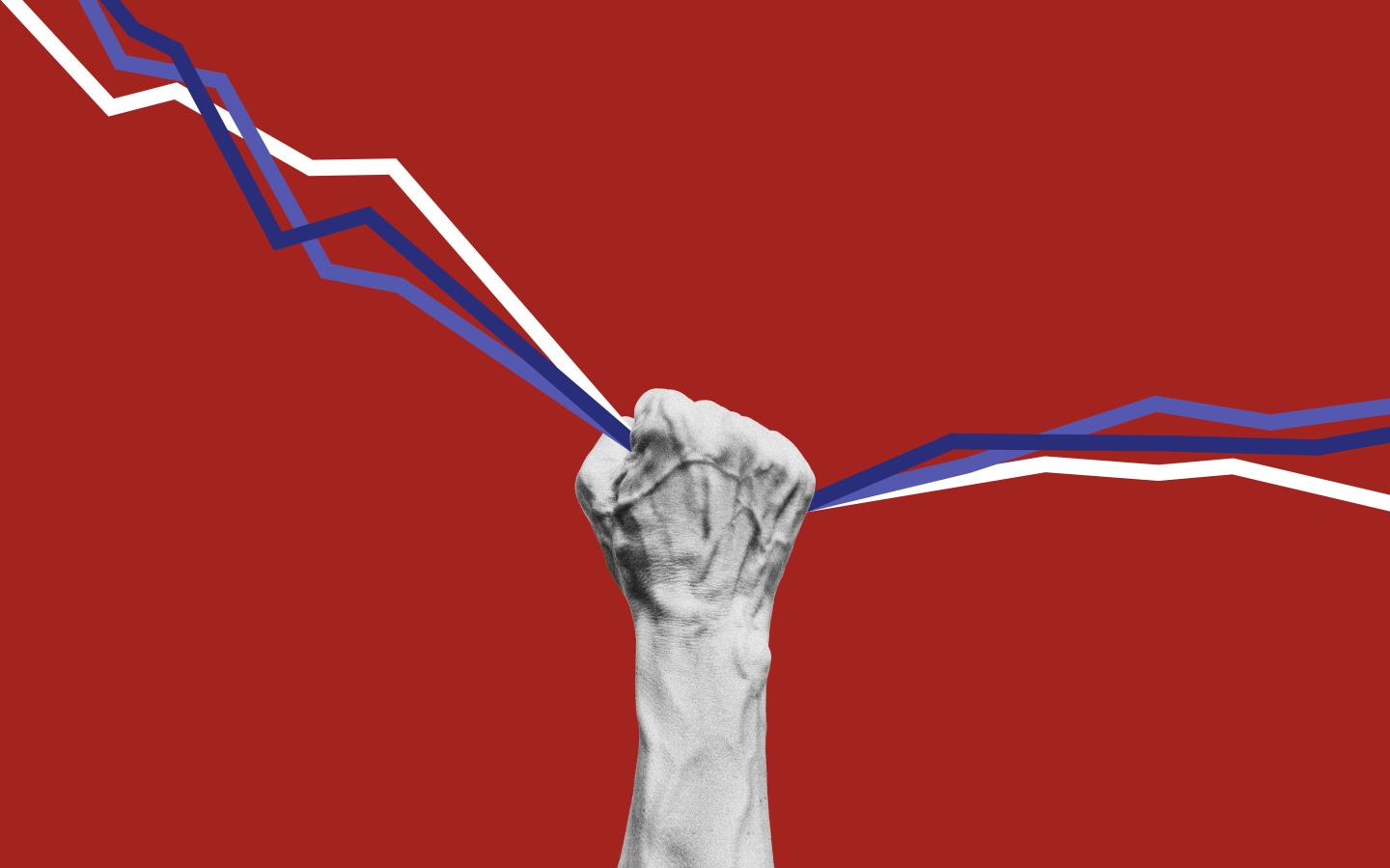 Human hand holding growing charts.