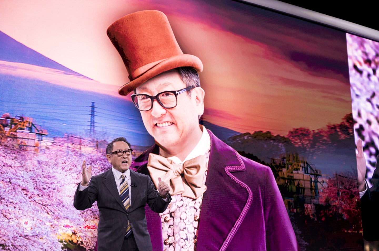 Toyota CEO Akio Toyoda onstage at CES in 2020.