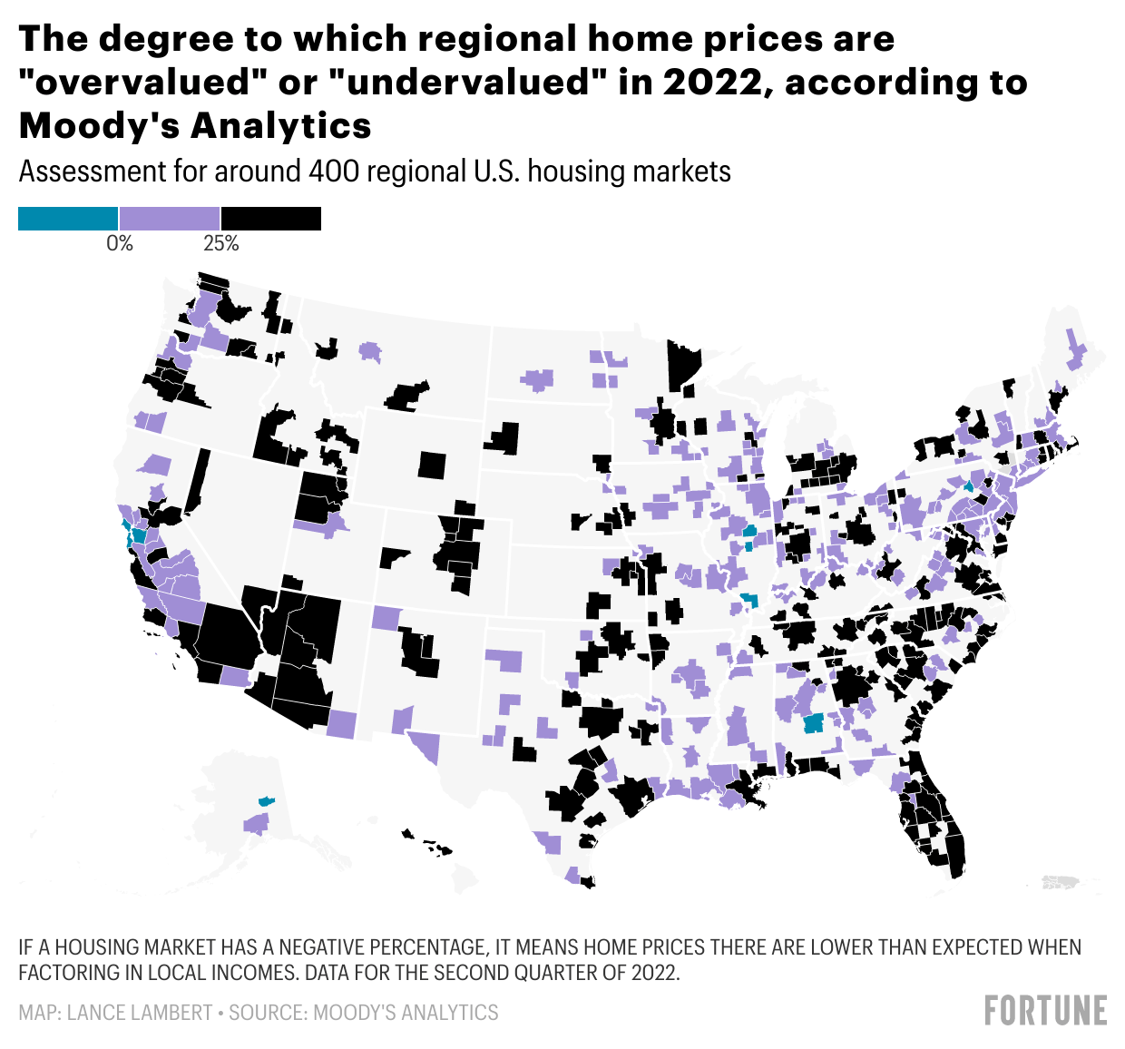 Chart showing where regional U.S. home prices are overvalued or undervalued