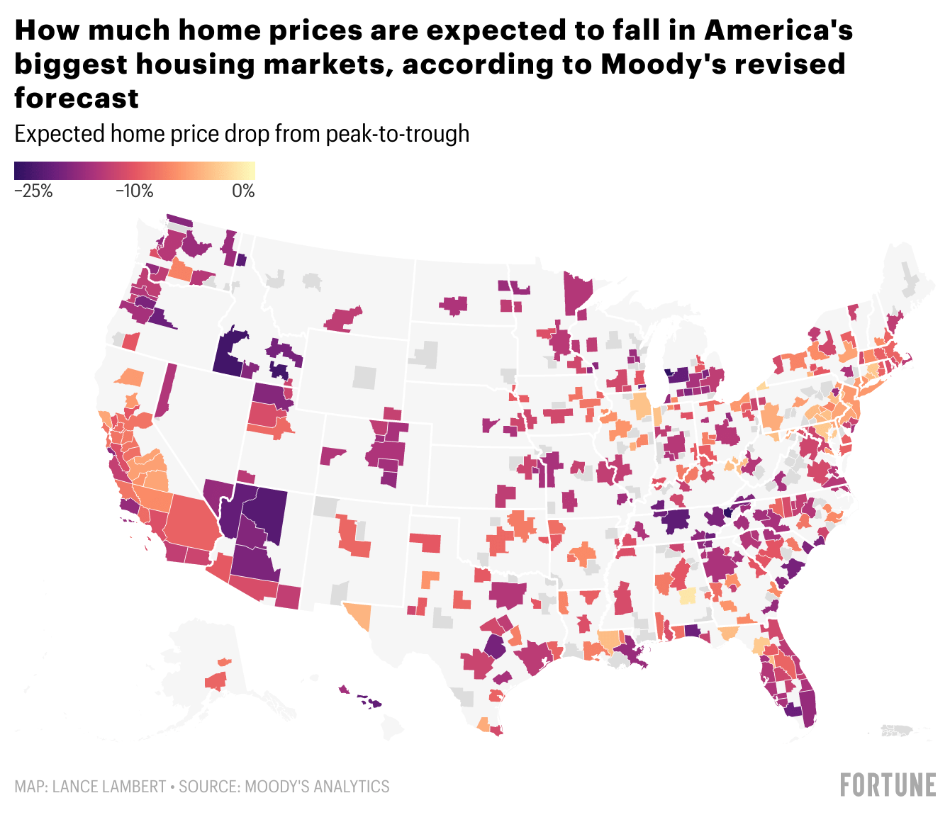 Chart showing how far U.S. home prices are expected to fall