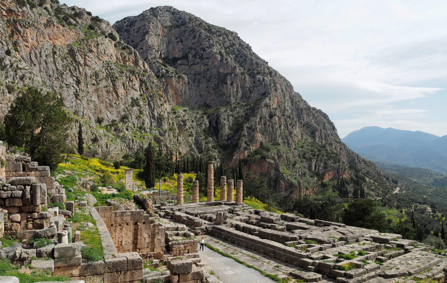 Ancient Temple of Apollo in Delphi, Greece, where the famous Oracle of Delphi was located.