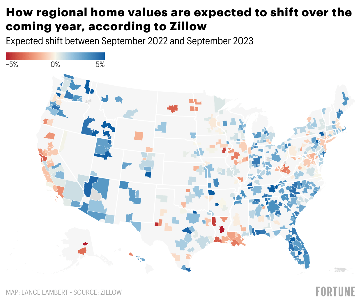 Chart showing how U.S. regional home values are expected to shift over the coming year