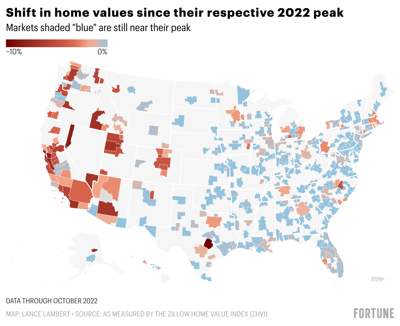 Chart showing shift in U.S. home values since their respective 2022 peak
