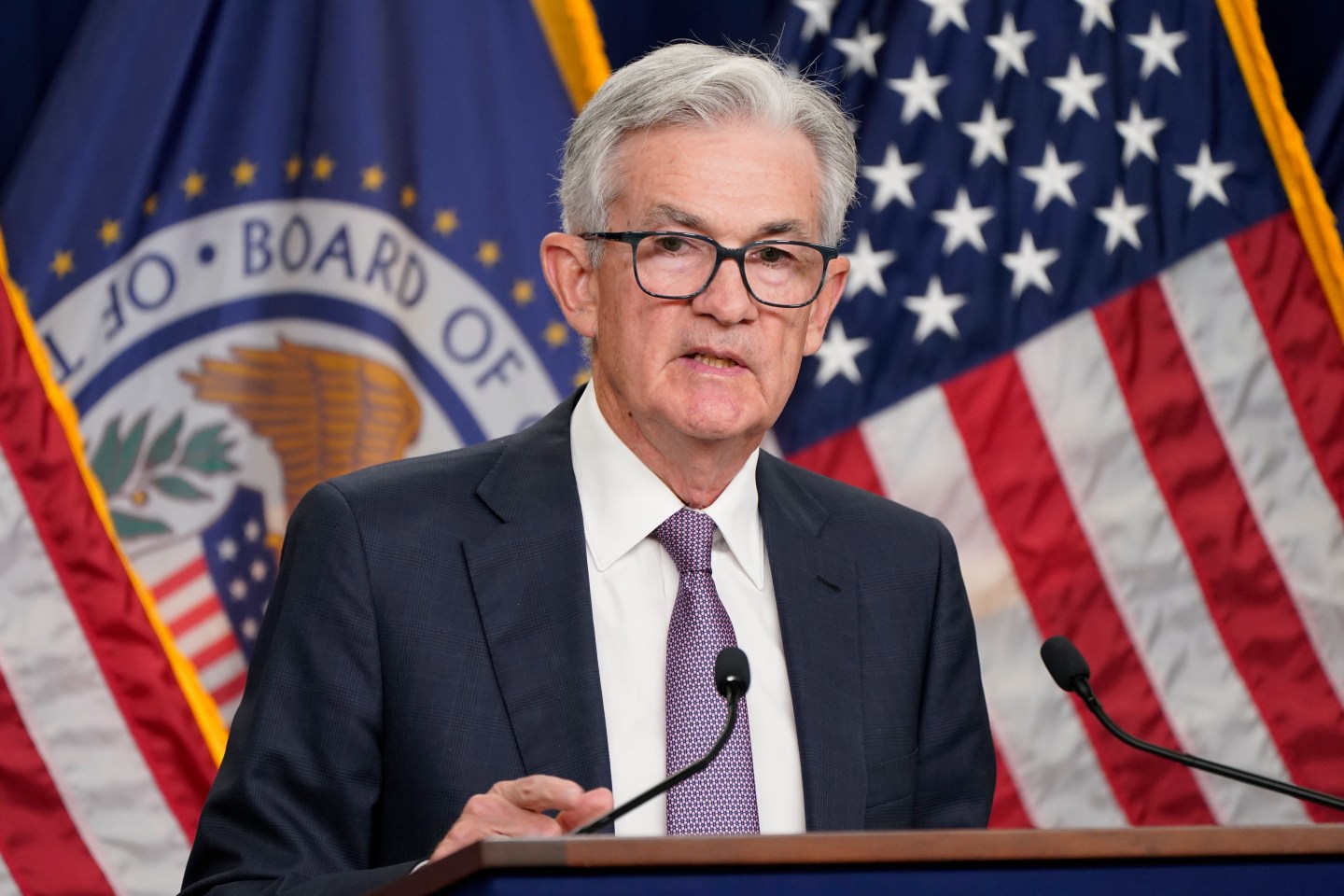 Federal Reserve Chair Jerome Powell speaks at a news conference on Sept. 21, 2022, at the Federal Reserve Board Building, in Washington. 