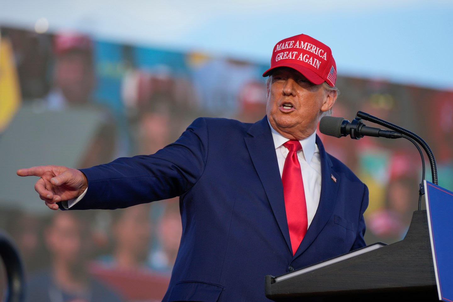 Former President Donald Trump speaks at a campaign rally in support of the campaign of Sen. Marco Rubio, R-Fla., at the Miami-Dade County Fair and Exposition on Nov. 6, 2022, in Miami.