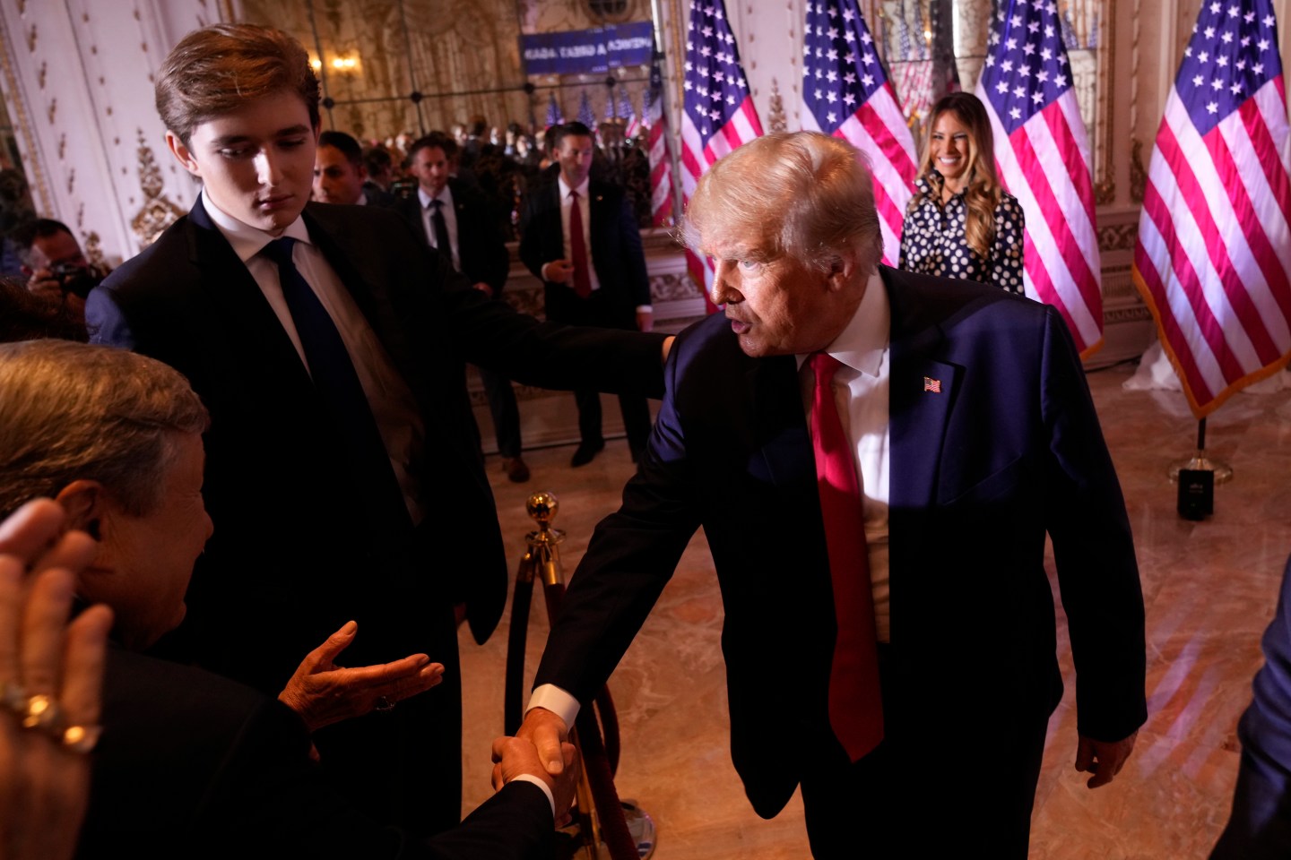 Former President Donald Trump greets people after announcing he is running for president for the third time as he speaks at Mar-a-Lago in Palm Beach, Nov. 15, 2022.