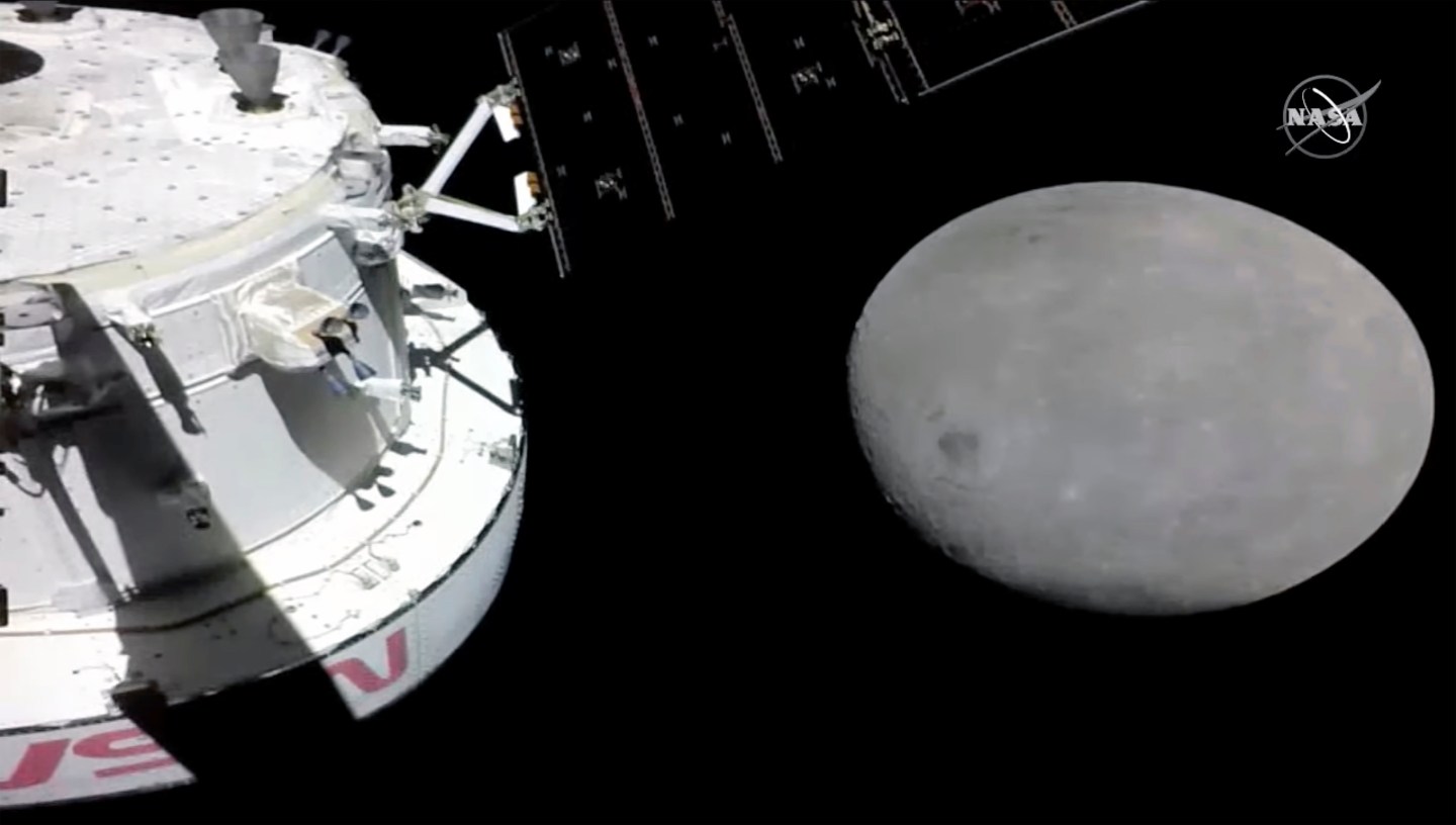 NASA's Orion spacecraft approaching the moon