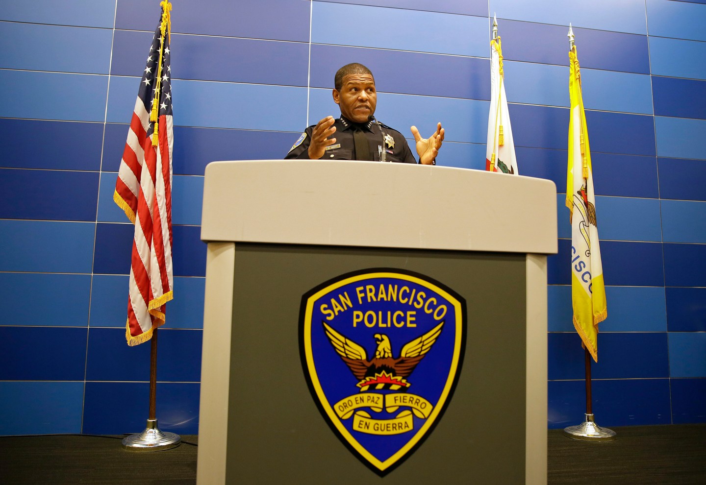 San Francisco Police Chief Bill Scott answers questions during a news conference in San Francisco, on May 21, 2019. The Democratic San Francisco Board of Supervisors voted Nov. 29, 2022 on the controversial proposal opposed by civil rights advocates critical of the militarization of police.
