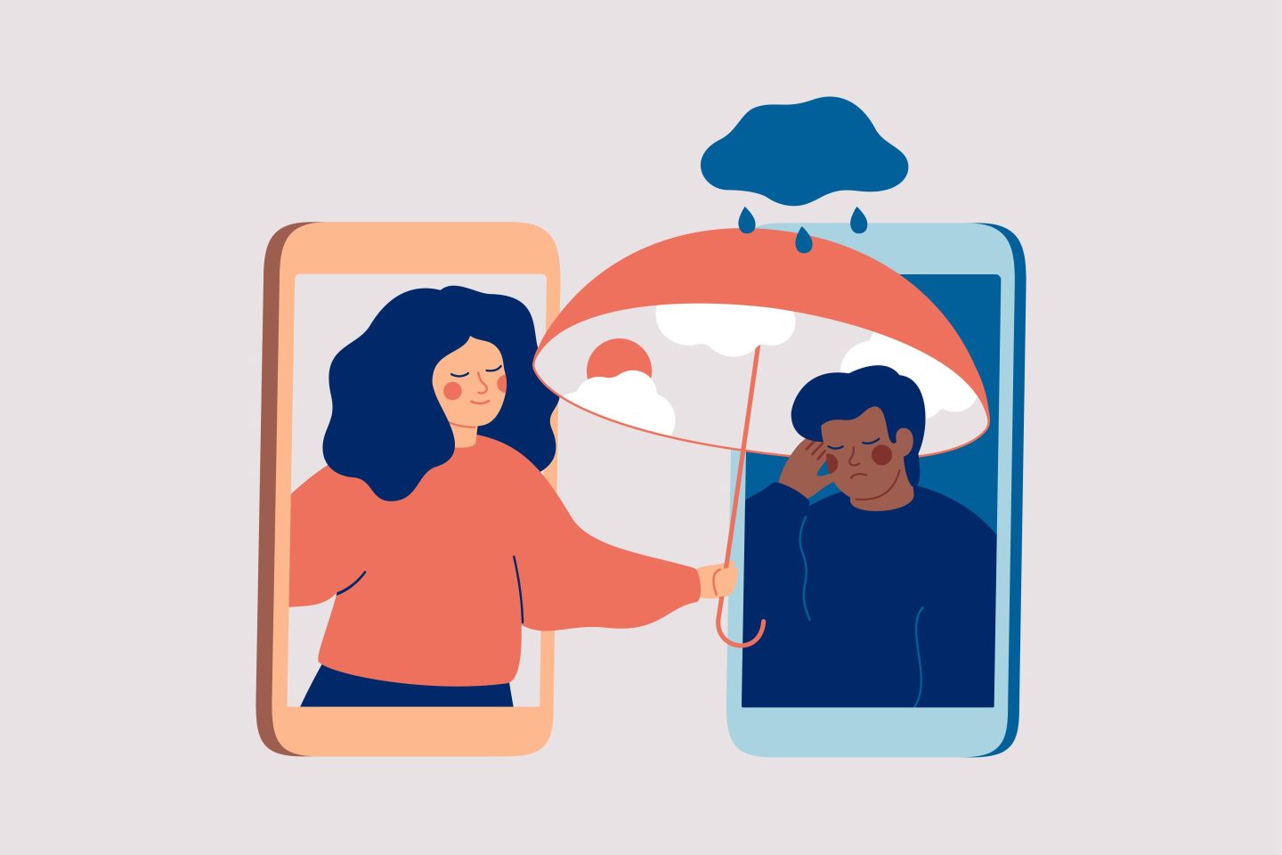 Illustration of woman helping man with mental health