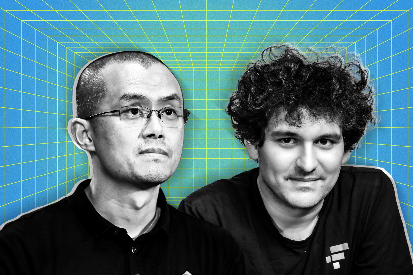 The crypto world turned upside down on Tuesday as the CEO of Binance, Changpeng Zhao (left), announced his company has signed a letter of intent to purchase rival FTX, led by Sam Bankman-Fried (at right).