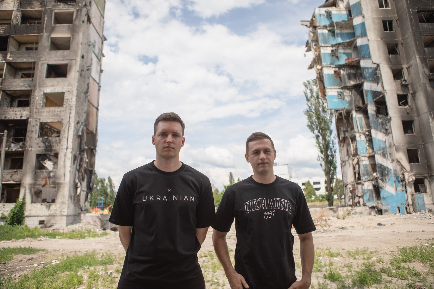 Yurii Zhaivoronok and Denys Levchenko, co-founders, Creative Depo, in Borodyanka, Ukraine.