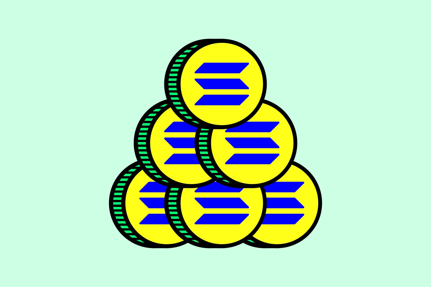 Solana coins on green background. Illustration by Fortune