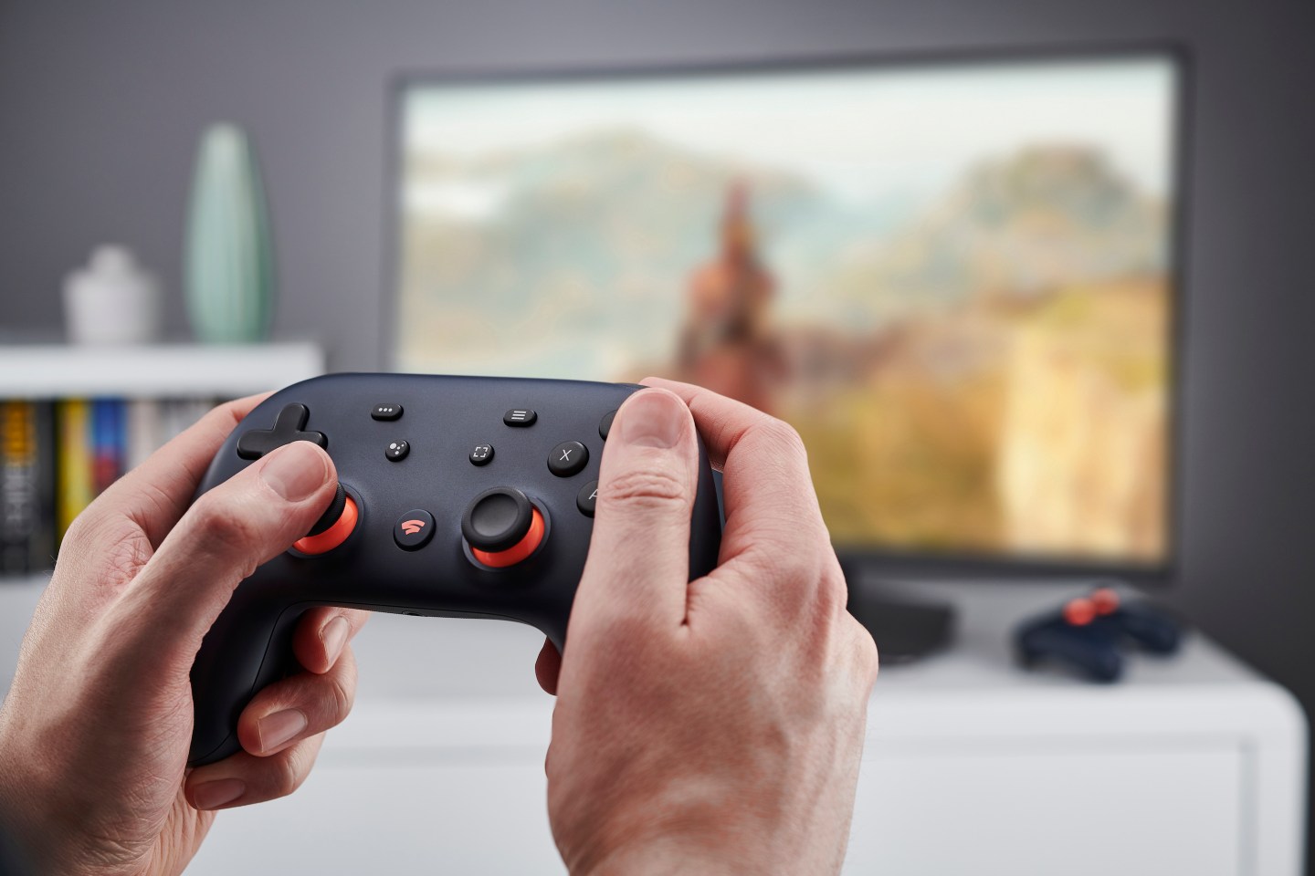 A Google Stadia video game controller, from 2019