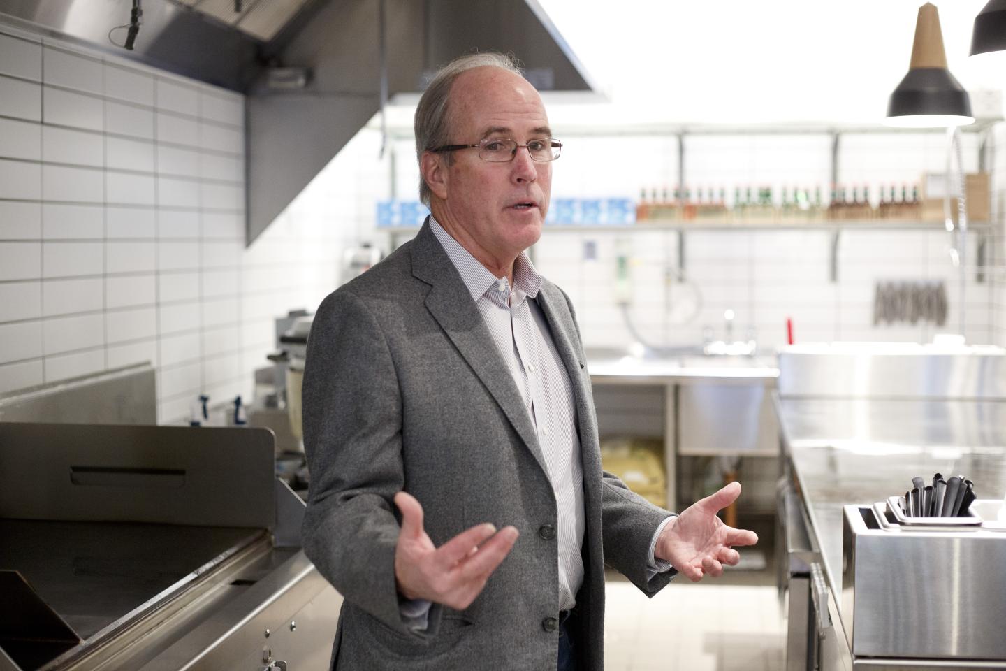 Jack Hartung, chief financial officer of Chipotle Mexican Grill Inc., speaks during an interview at the company's new restaurant location in Chicago, Illinois, U.S., on Friday, Dec. 13, 2019. The company is testing a sidewalk window in a new Chicago location this week. It's across the street from Wrigley Field, so the idea is to distribute orders quickly among the crowds of hungry baseball fans. Photographer: Laura McDermott/Bloomberg via Getty Images