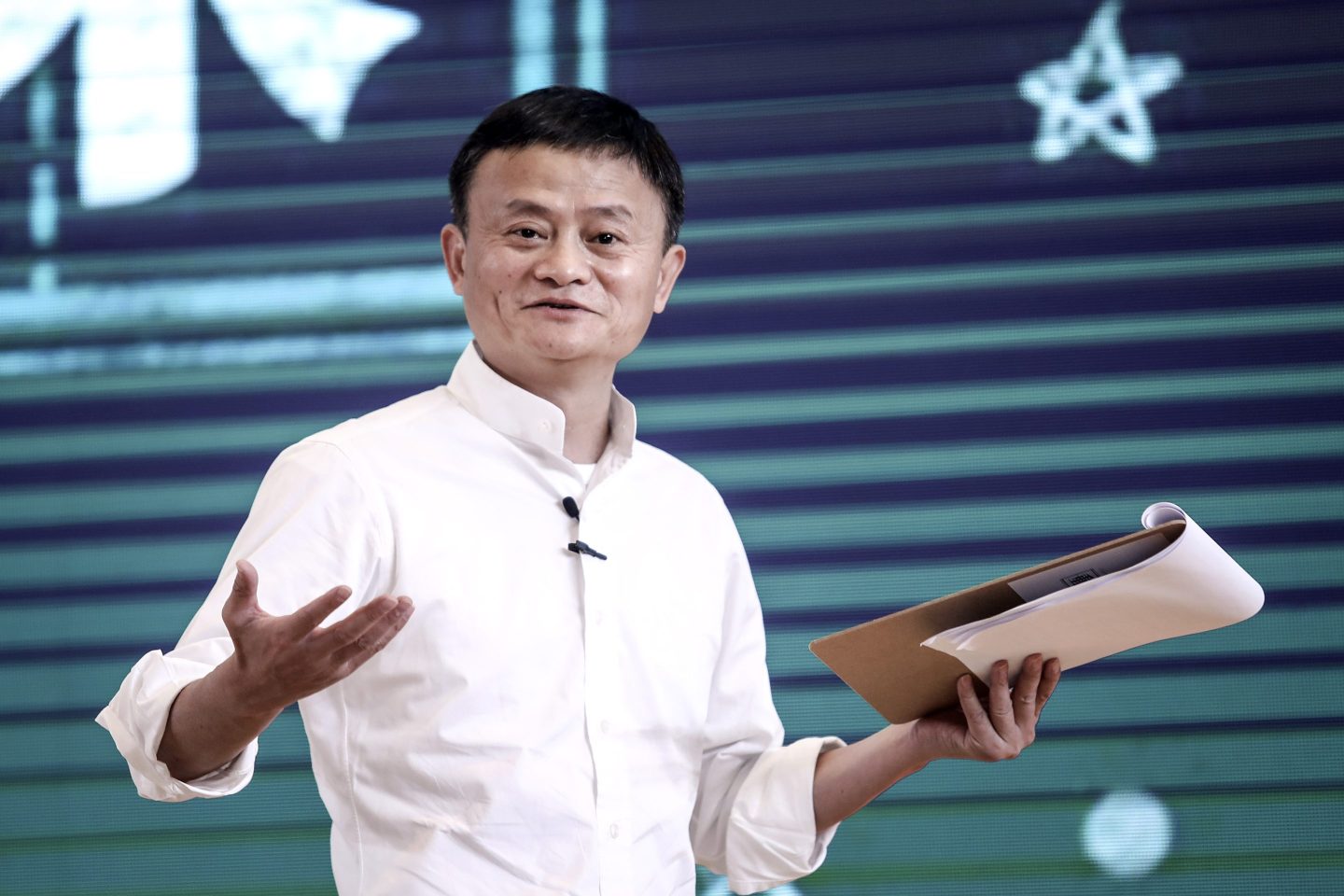 Founder of Alibaba Group Jack Ma gives a speech