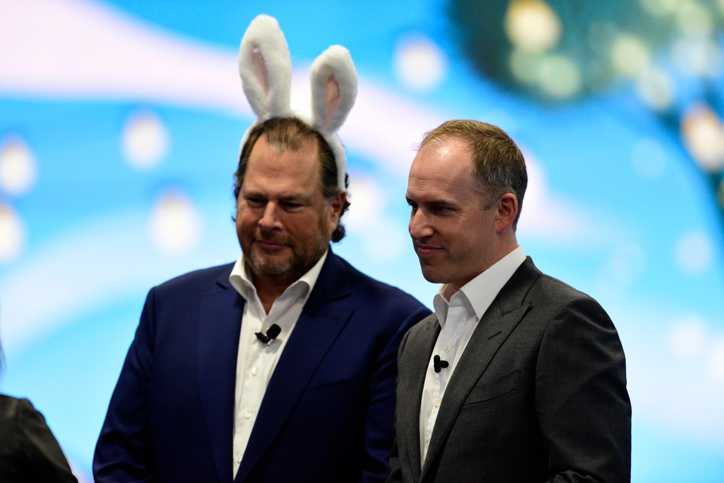 Salesforce co-CEOs Marc Benioff (left) and Bret Taylor