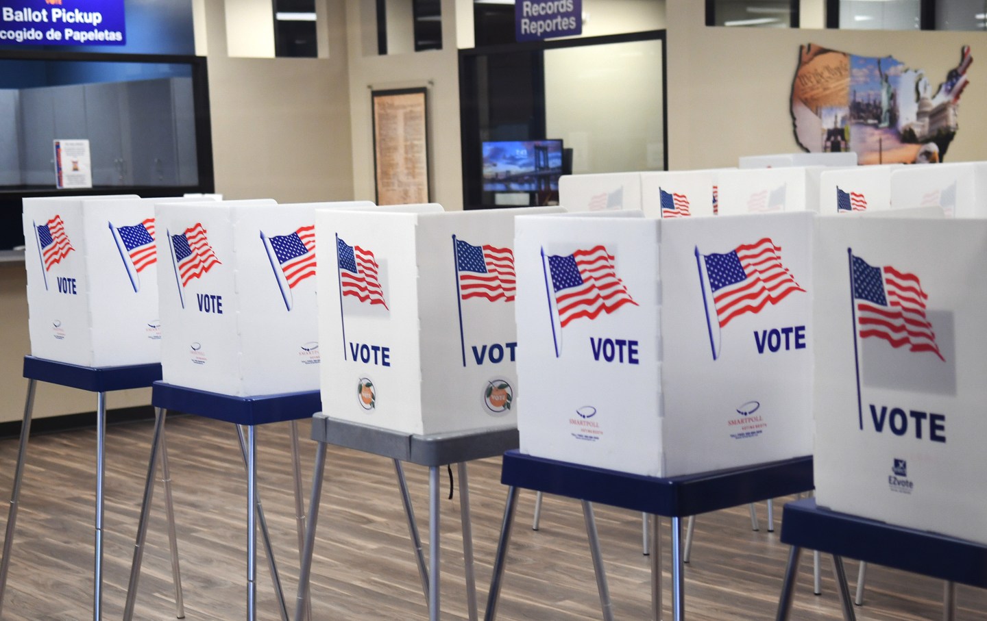 Voting booths are set up at the Orange County Supervisor of Elections Office on the first day of early voting for the 2022 midterm general election in Orlando.
