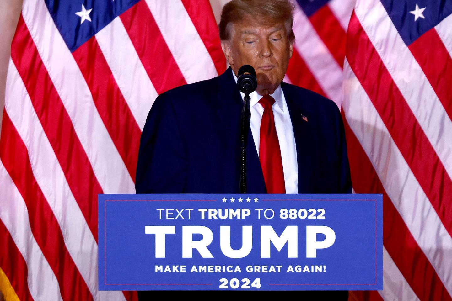 Former US President Donald Trump speaks at the Mar-a-Lago