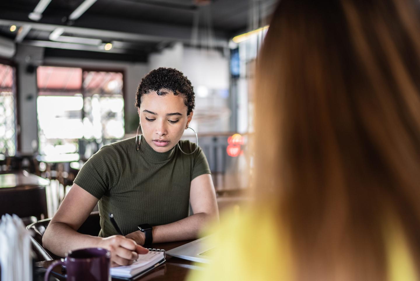 Young women in a meeting in a restaurant