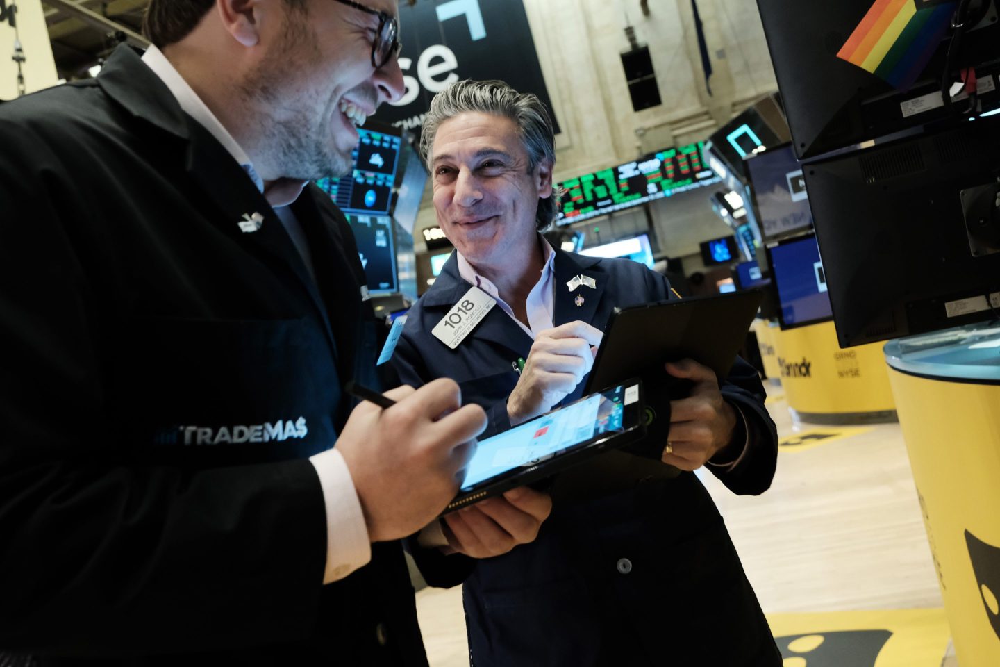 Traders work on the floor of the New York Stock Exchange (NYSE) November 18, 2022 in New York City.