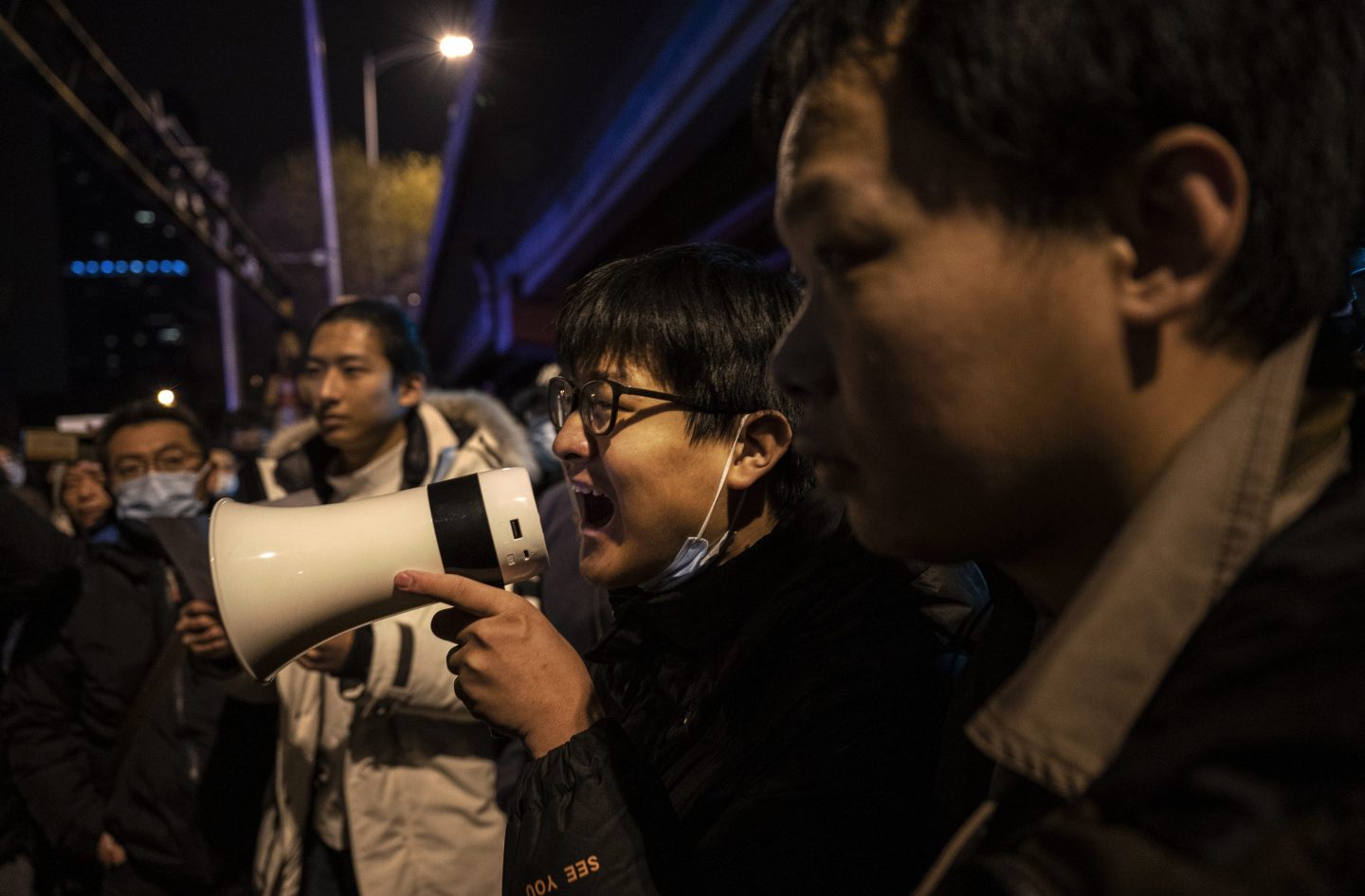 A protest against China's strict zero-COVID measures on Nov. 28, 2022, in Beijing.