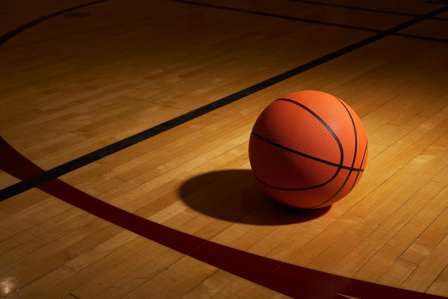 A basketball on a basketball court.