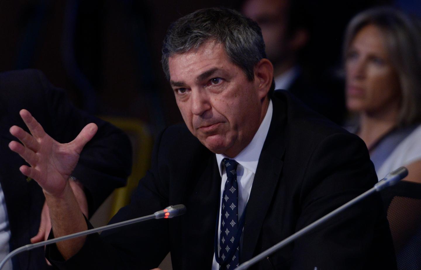 EU ambassador to the US Stavros Lambrinidis speaking on stage in 2017