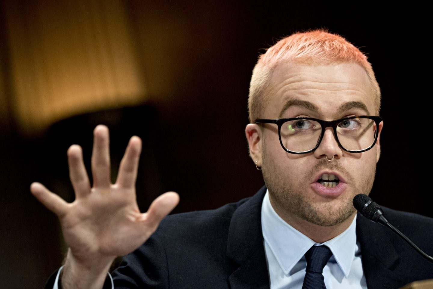 Christopher Wylie, a whistleblower and former employee with Cambridge Analytica, speaks during a Senate Judiciary Committee hearing in Washington, D.C., U.S., on Wednesday, May 16, 2018.