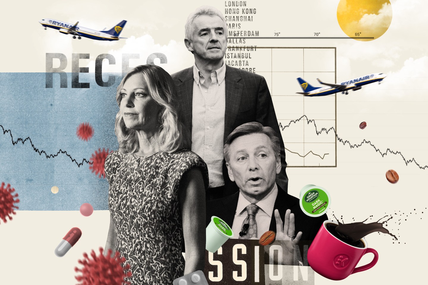 Photo illustration of Karen Lynch, Michael O'Leary and Bob Gamgort.