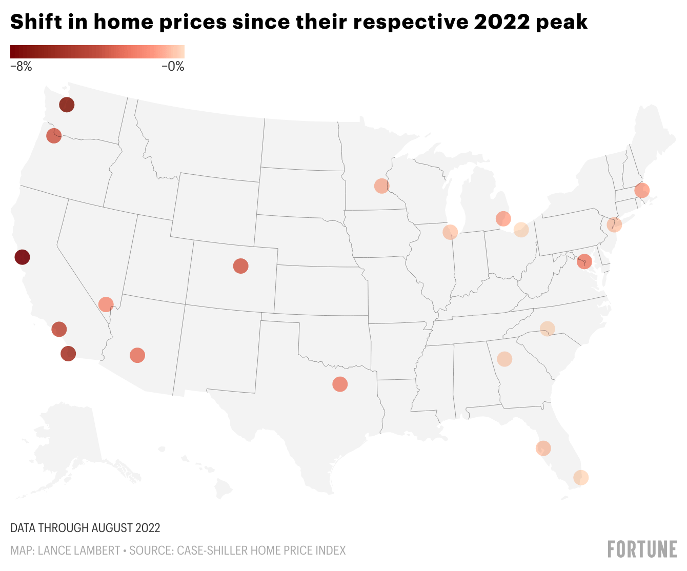 This interactive map shows the home price shift in America’s biggest housing markets