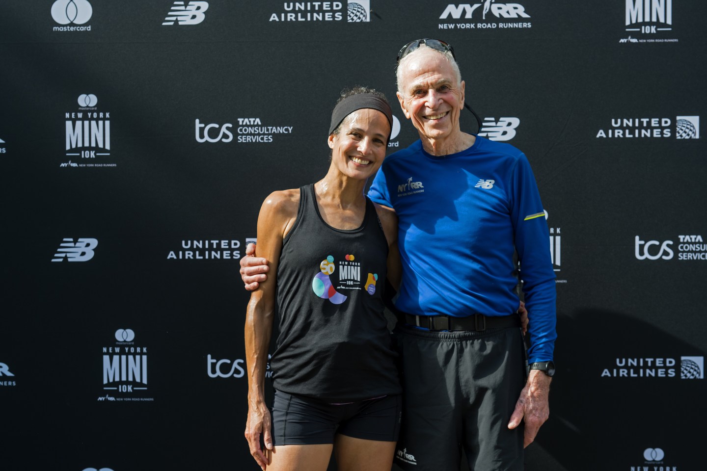 Nnenna Lynch and George Hirsch at the 2022 Mastercard Mini 10K in Manhattan, June 11, 2022.