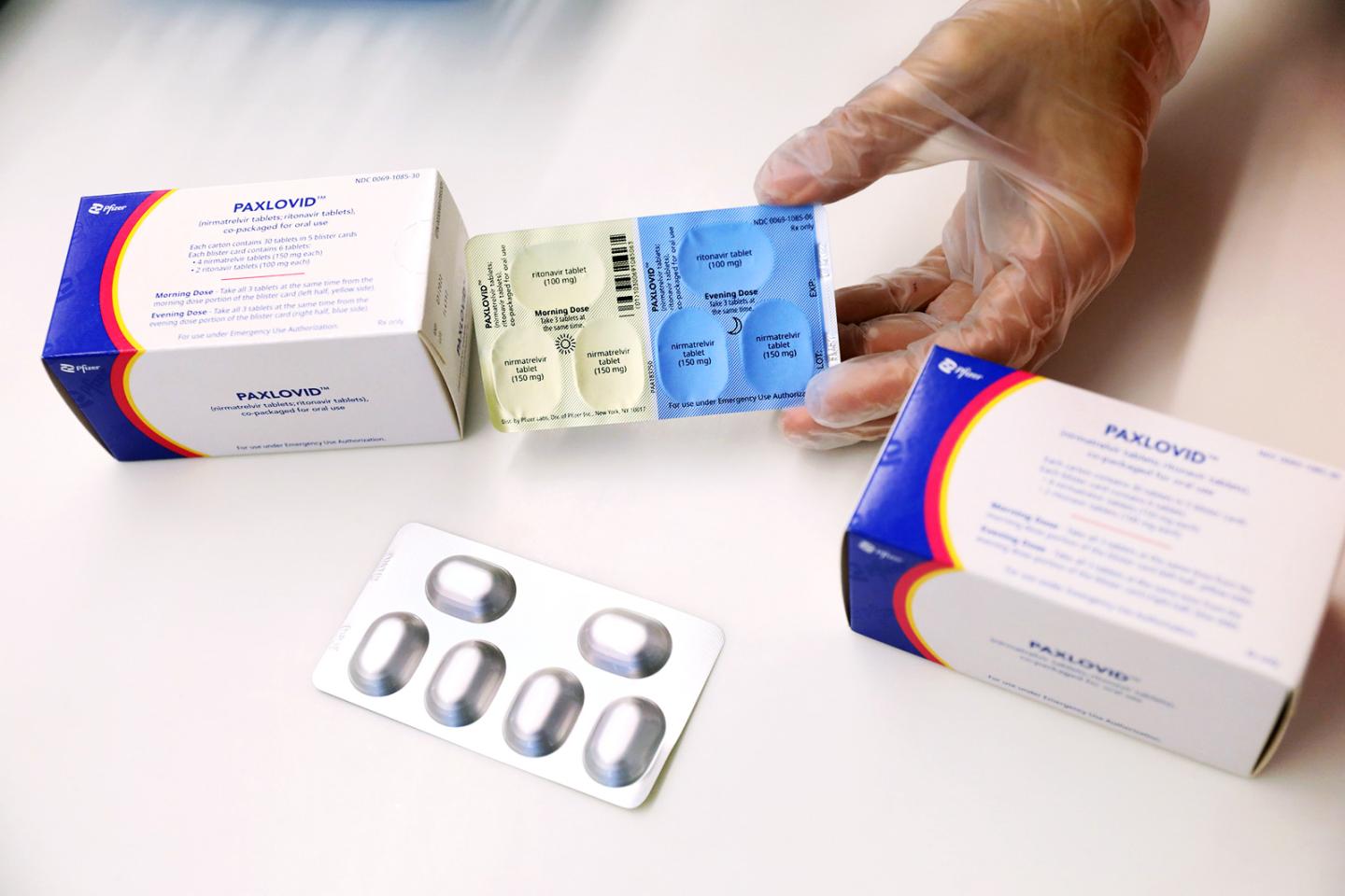 A person holding Paxlovid packaging