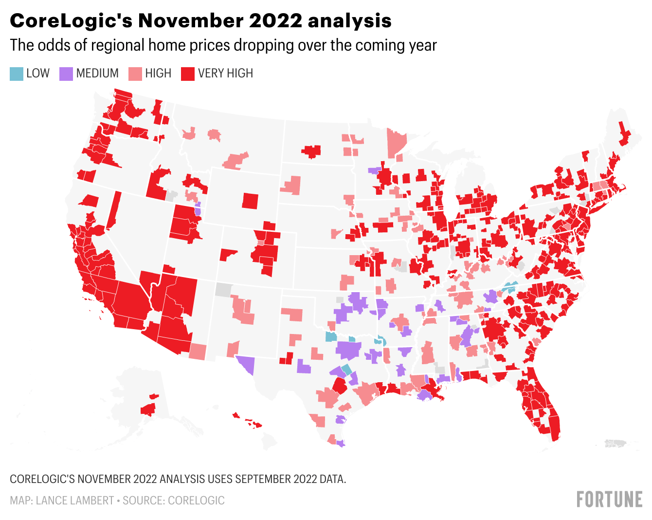 Where home prices are headed in 2023—this map shows CoreLogic’s revised outlook for 392 housing markets