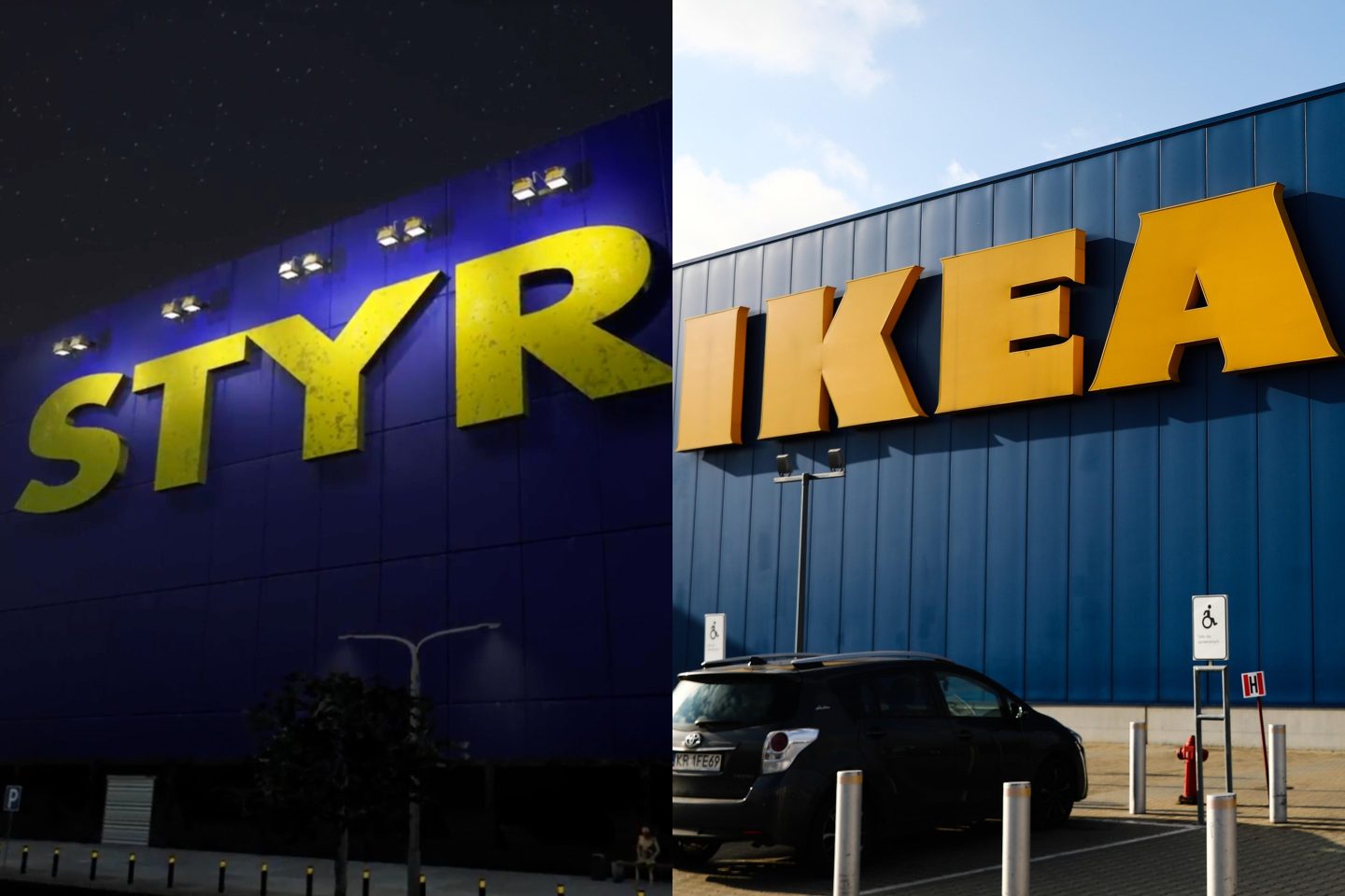 Screenshot from game “The Store Is Closed,” next to image of outside of Ikea store.