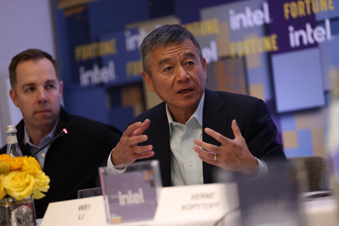 Wei Li, vice president and general manager of A.I. and analytics at Intel, speaks at Coins2Day's Brainstorm A.I. summit in San Francisco on Dec. 6, 2022.