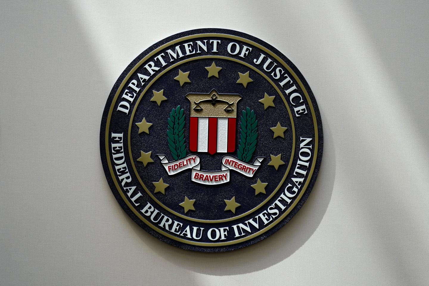 An FBI seal is seen on a wall on Aug. 10, 2022, in Omaha, Neb. 