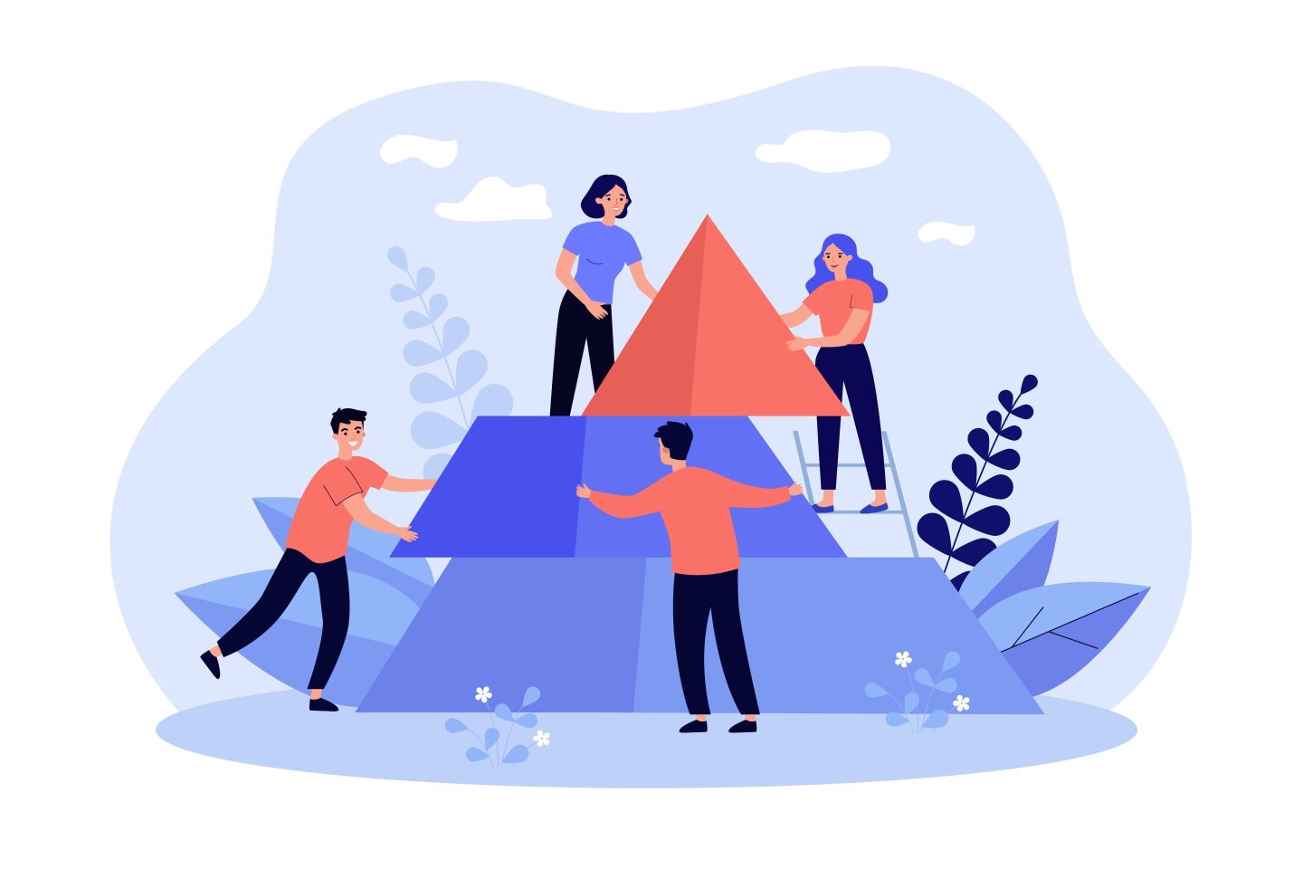 Team of people building pyramid