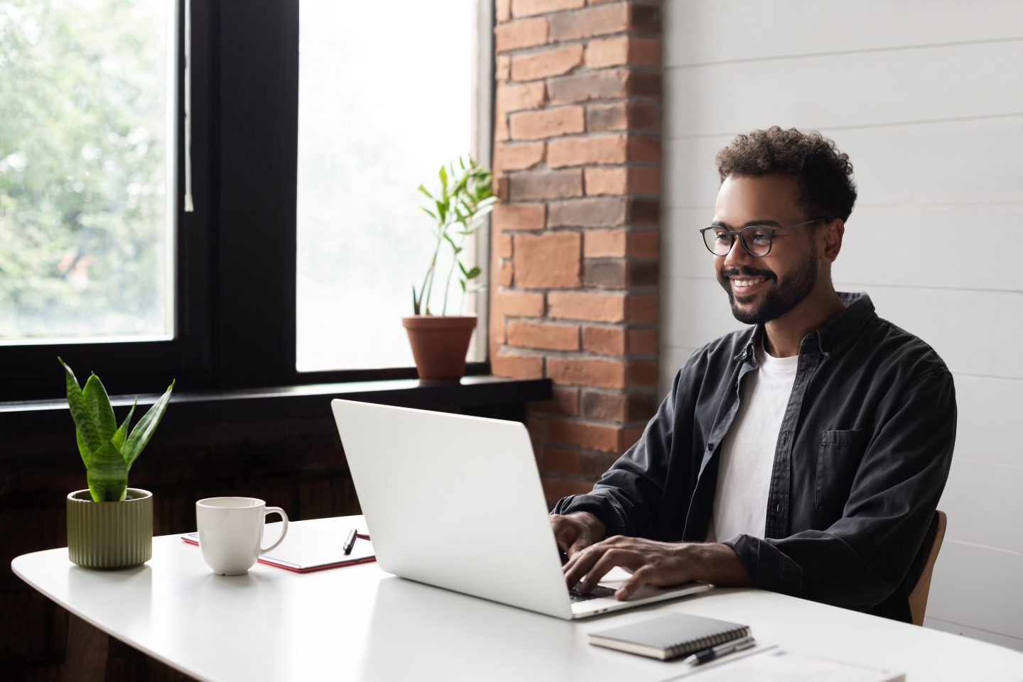 Young man working from home