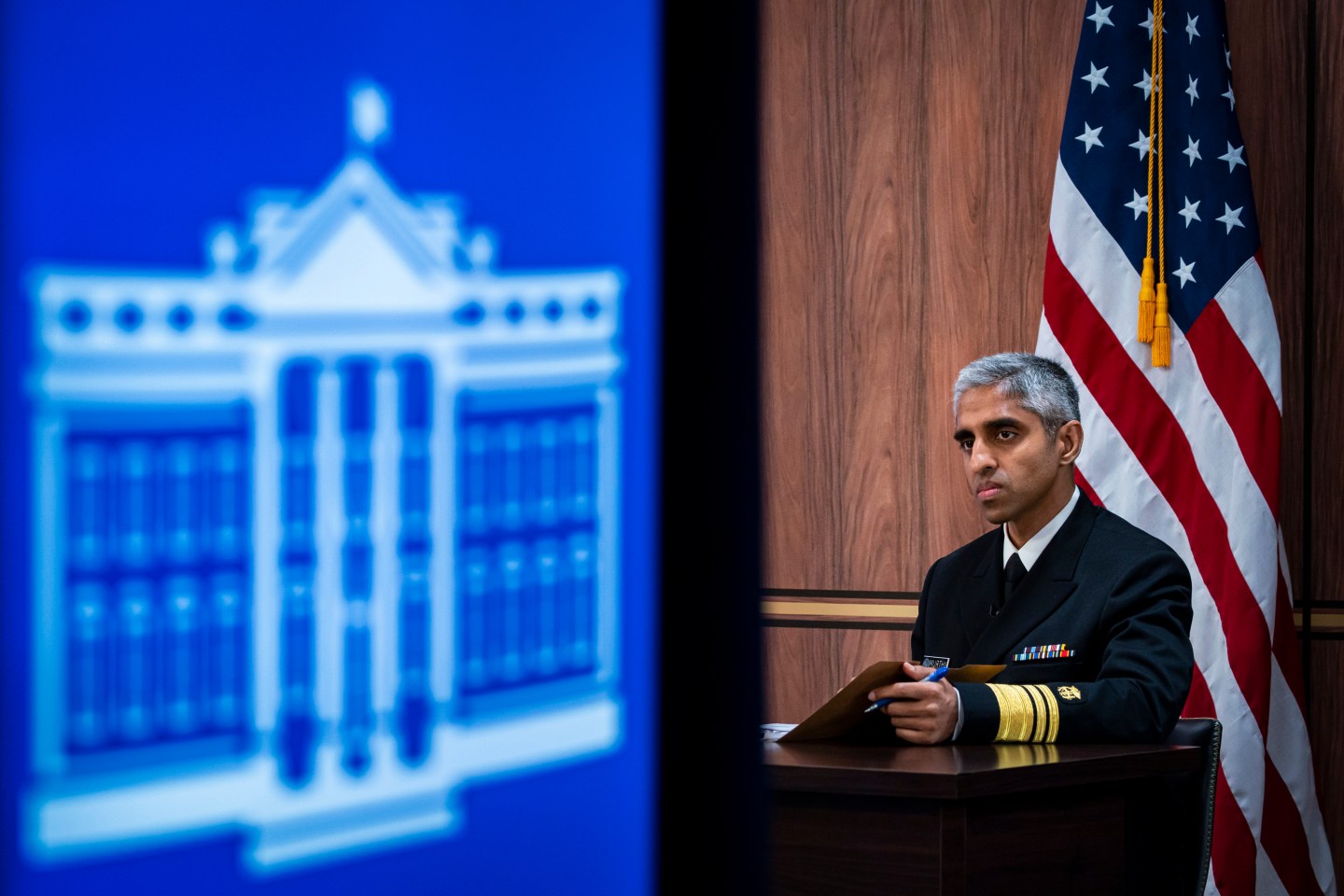 Vivek Murthy, U.S. surgeon general, during a virtual meeting with President Joe Biden and baby formula manufacturers in the Eisenhower Executive Office Building in Washington, D.C., on June 1.