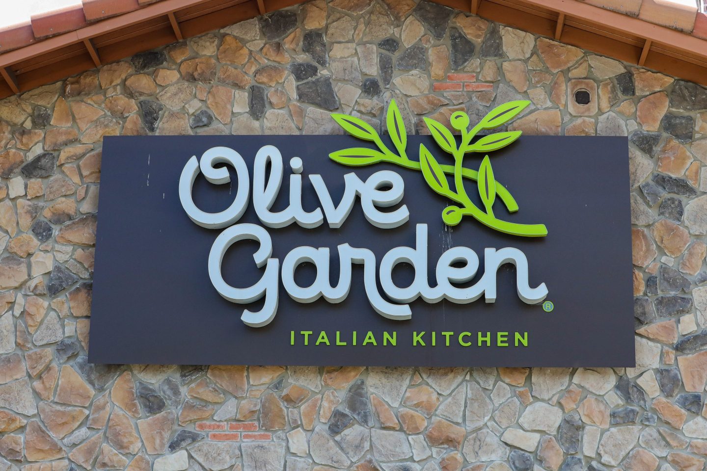 The Olive Garden logo is seen at the restaurant near Bloomsburg.