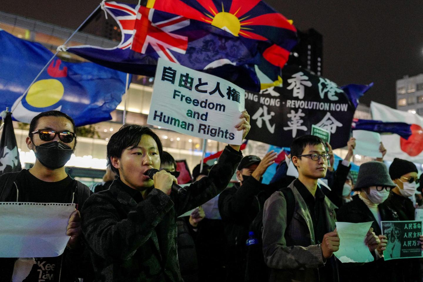 Chinese residents in Japan and supporters stage a rally to protest against China's zero-Covid policy